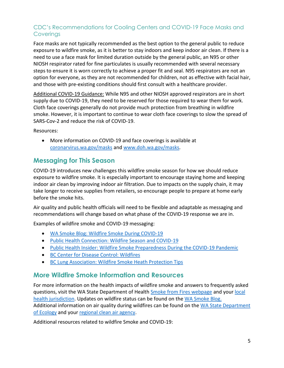 Recommendations for Wildfire Smoke and Covid-19 During the 2020 Wildfire Season - Washington, Page 5