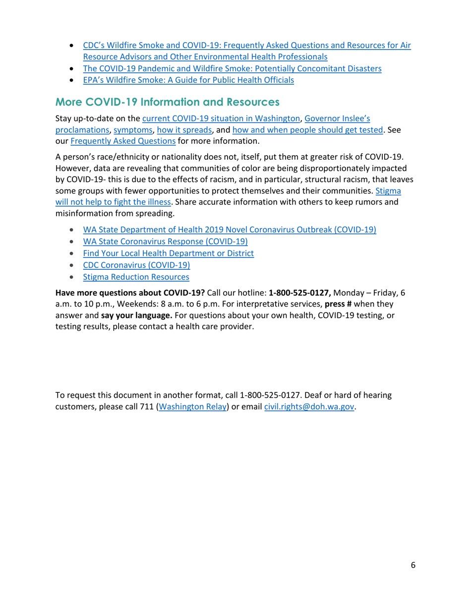 Recommendations for Wildfire Smoke and Covid-19 During the 2020 Wildfire Season - Washington, Page 6