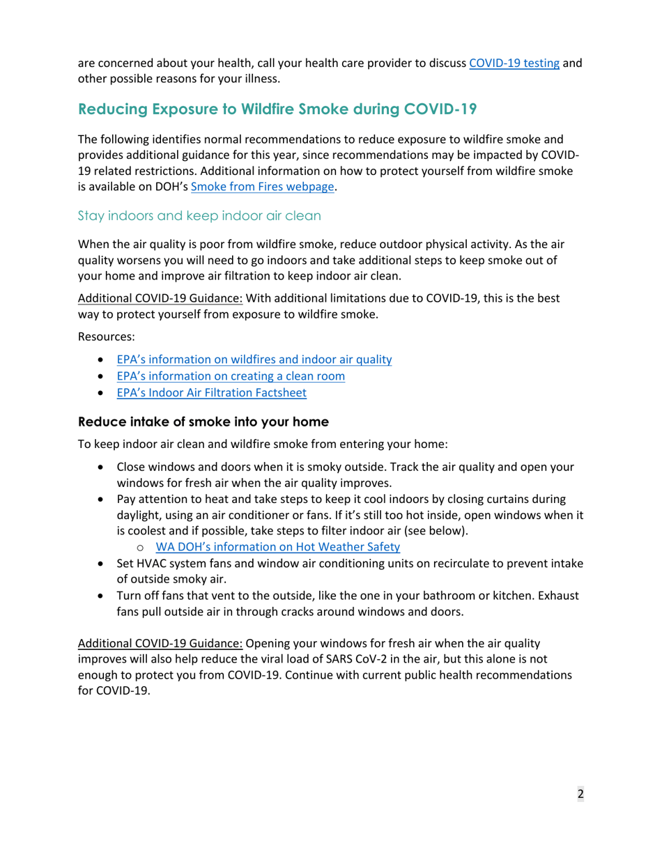 DOH Form 821-144 Recommendations for Wildfire Smoke and Covid-19 During the 2021 Wildfire Season - Washington, Page 2