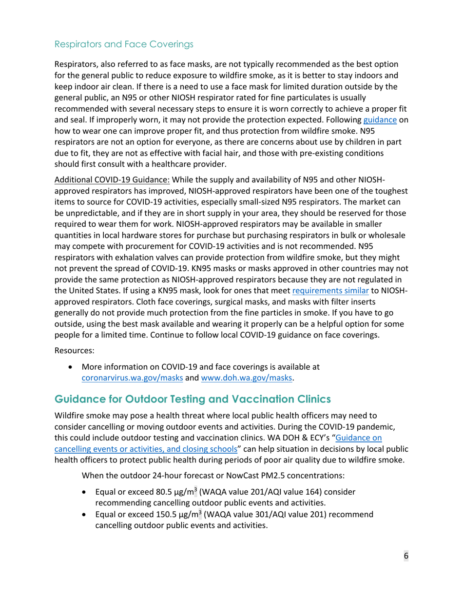 DOH Form 821-144 Recommendations for Wildfire Smoke and Covid-19 During the 2021 Wildfire Season - Washington, Page 6