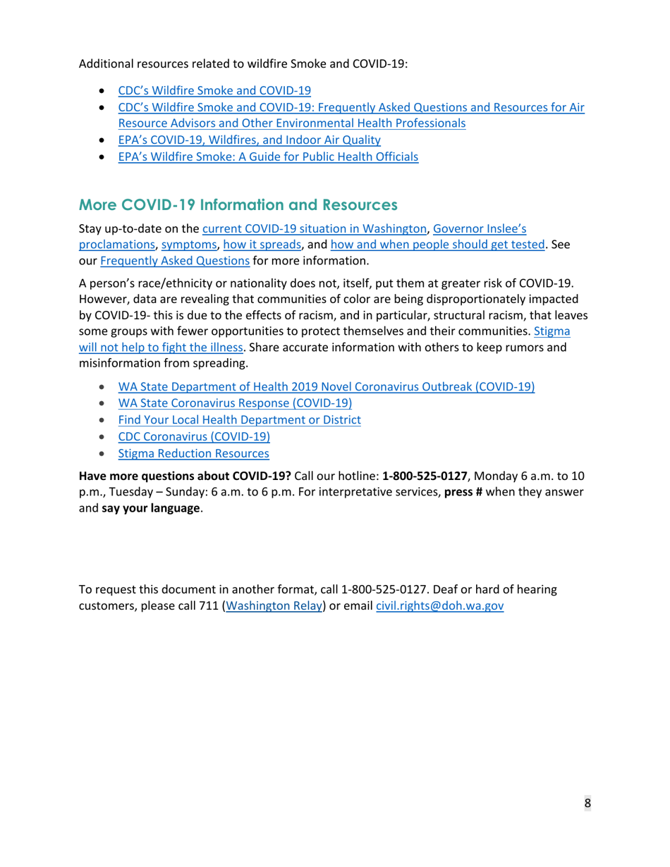 DOH Form 821-144 Recommendations for Wildfire Smoke and Covid-19 During the 2021 Wildfire Season - Washington, Page 8