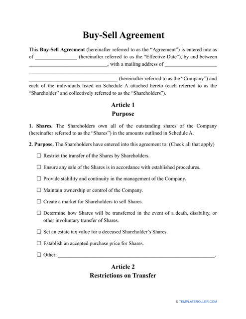 &quot;Buy-Sell Agreement Template&quot; Download Pdf