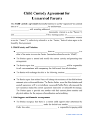 Document preview: Child Custody Agreement for Unmarried Parents Template