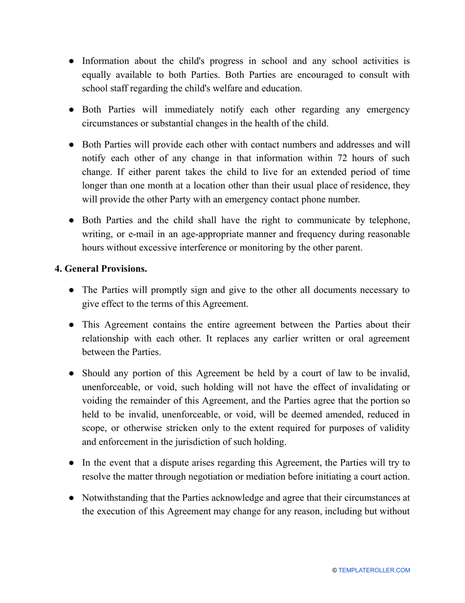 Child Custody Agreement for Unmarried Parents Template, Page 3