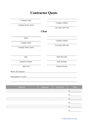 Document preview: Contractor Quote Template
