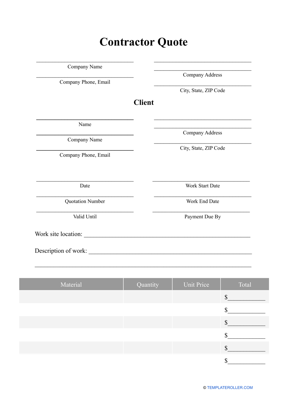 Contractor Quote Template, Page 1