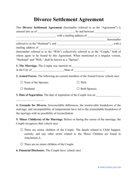 Document preview: Divorce Settlement Agreement Template