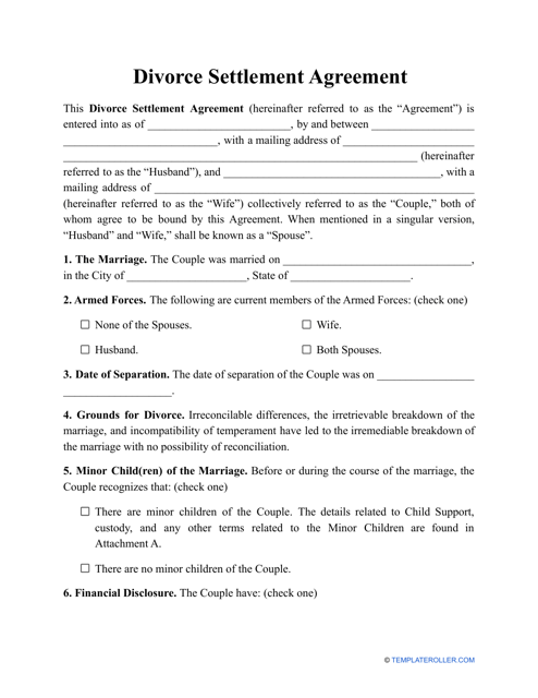 Divorce Settlement Agreement Template Fill Out Sign Online And Download Pdf Templateroller 6058