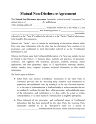 Document preview: Mutual Non-disclosure Agreement Template