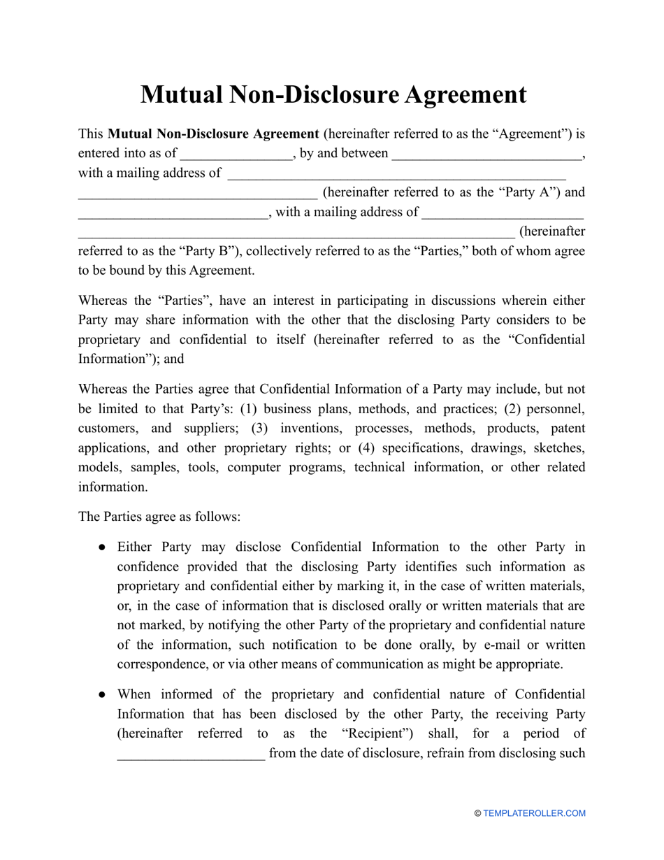 Mutual Non-disclosure Agreement Template, Page 1