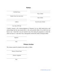 Paternity Acknowledgment Form, Page 3