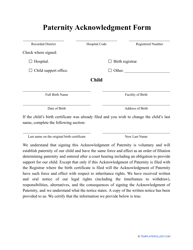 Document preview: Paternity Acknowledgment Form