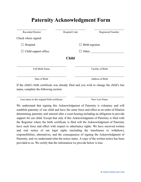 Paternity Acknowledgment Form Download Pdf