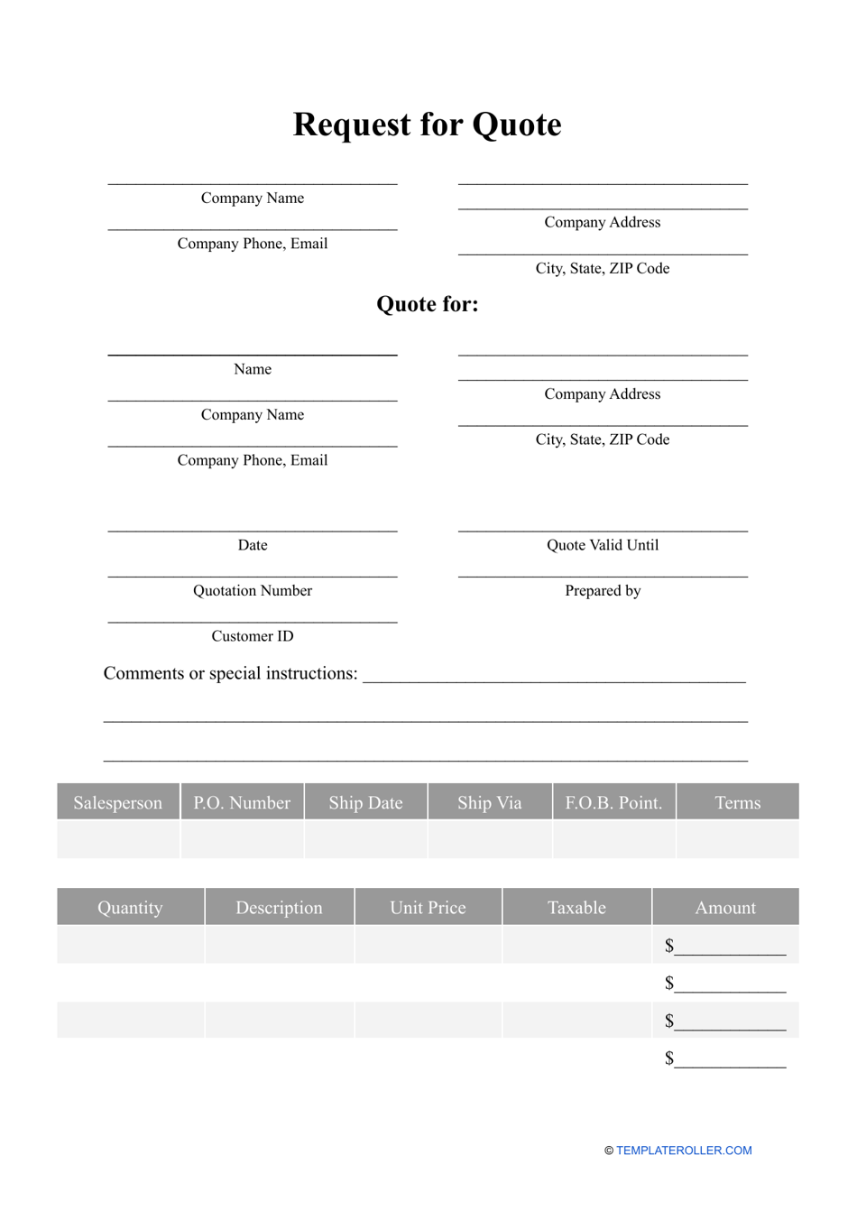 Request for Quote Template, Page 1