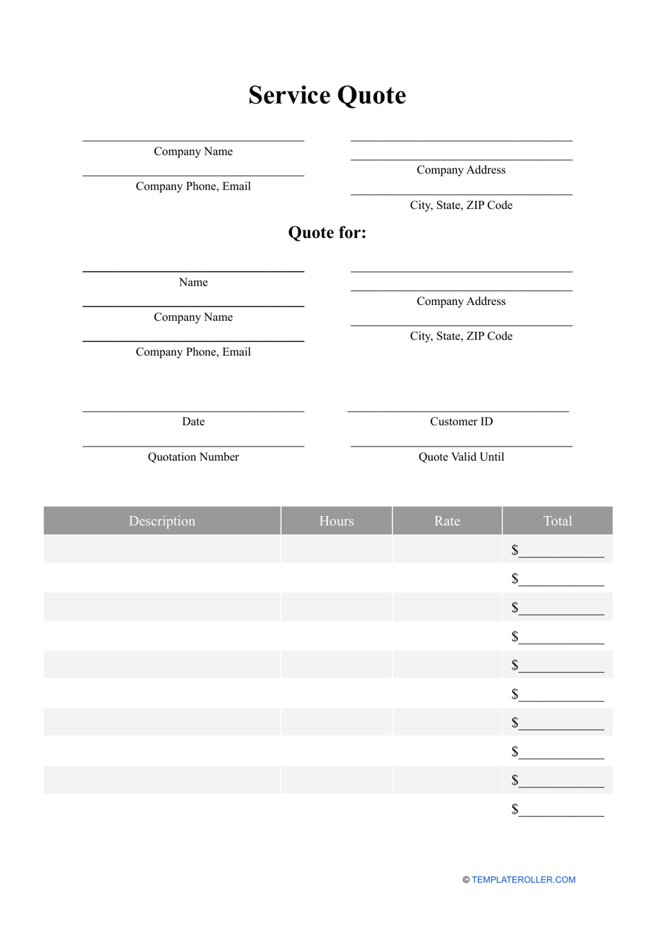 Service Quote Template, Page 1