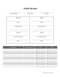 Document preview: Artist Invoice Template