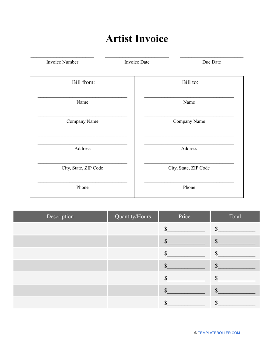 Artist Invoice Template, Page 1