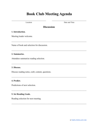 Document preview: Book Club Meeting Agenda Template