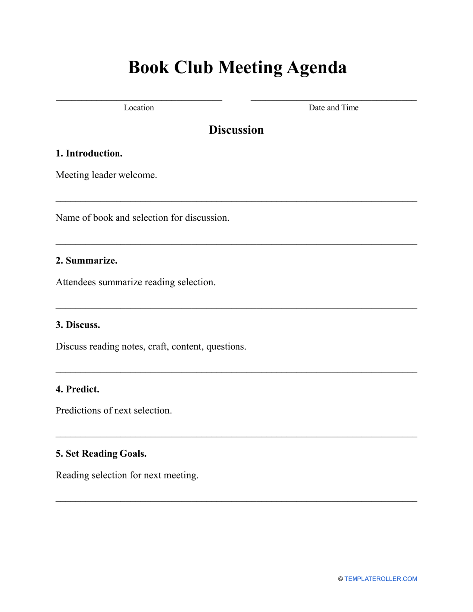 Book Club Meeting Agenda Template, Page 1