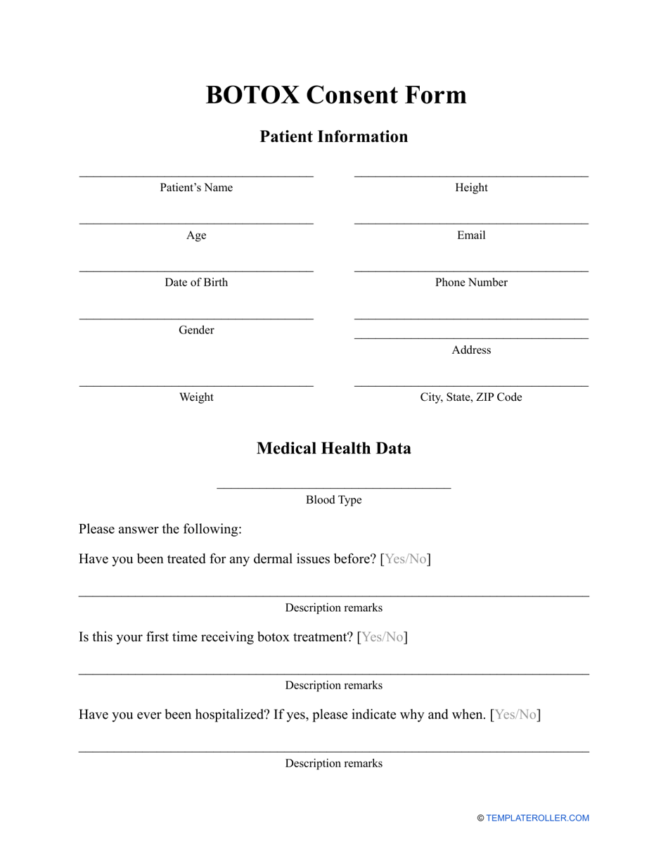 Botox Consent Form, Page 1