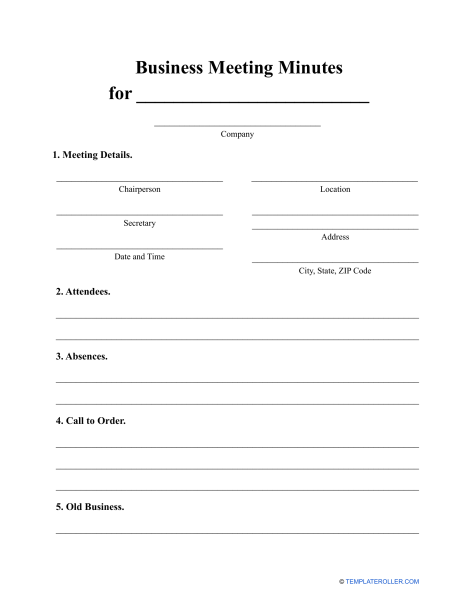 Business Meeting Minutes Template, Page 1