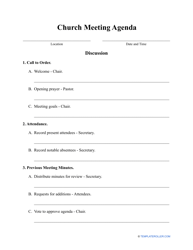Document preview: Church Meeting Agenda Template
