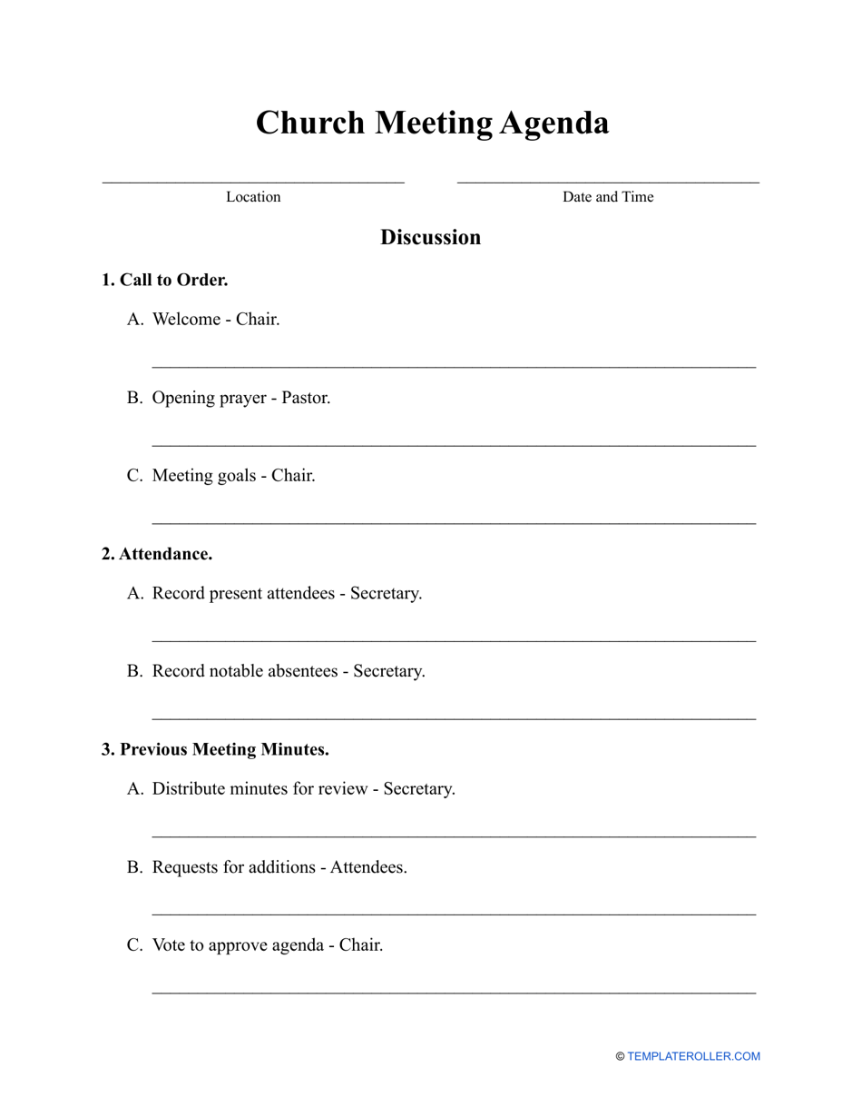 Church Meeting Agenda Template, Page 1