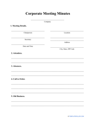 &quot;Corporate Meeting Minutes Template&quot;