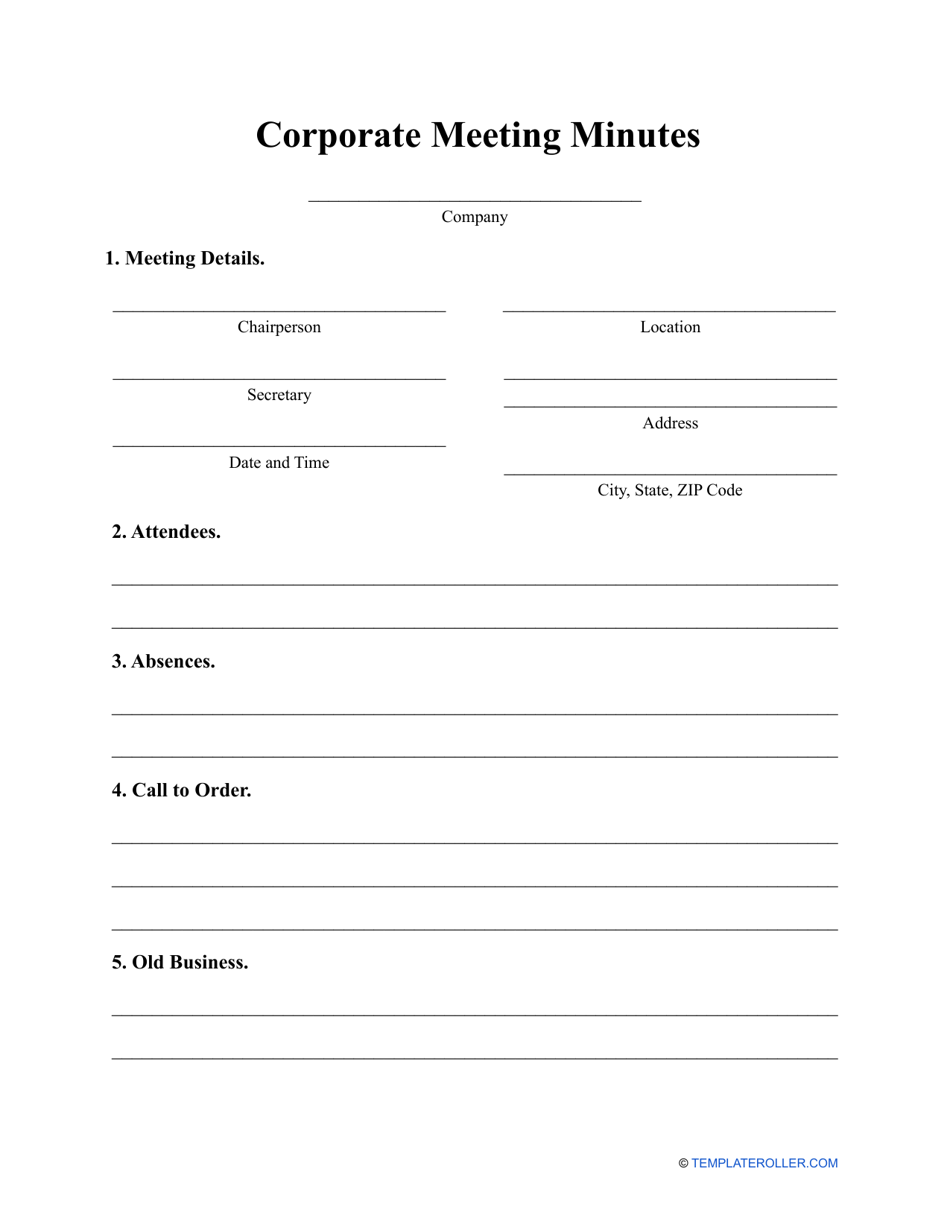 Corporate Meeting Minutes Template, Page 1