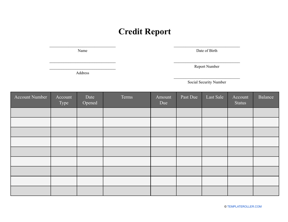 Credit Report Template, Page 1