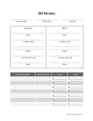 Document preview: DJ Invoice Template