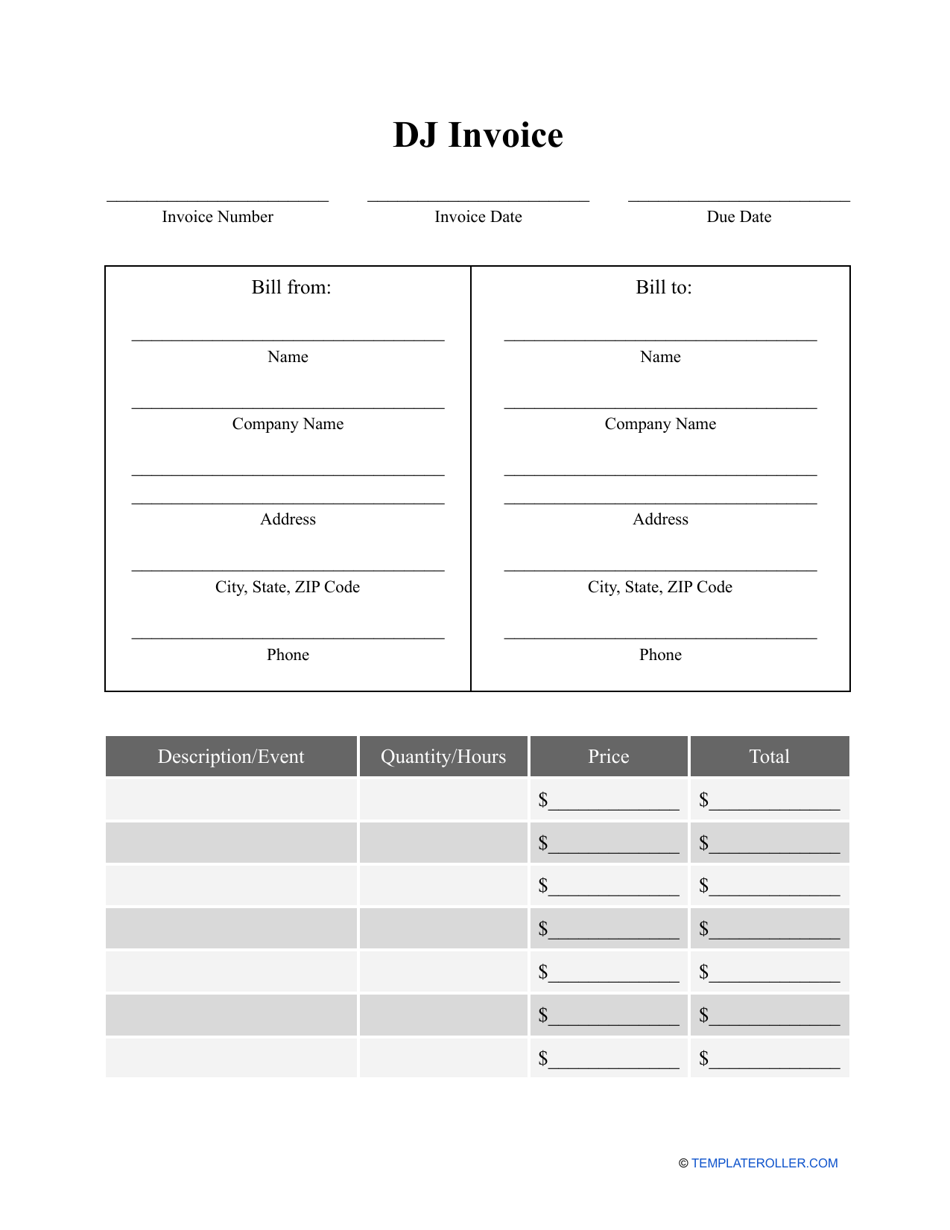 dj invoice template download printable pdf templateroller