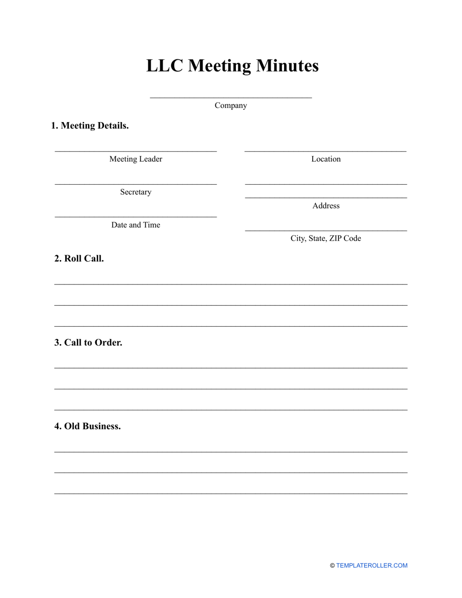 LLC Meeting Minutes Template Fill Out, Sign Online and Download PDF