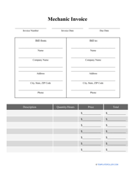 Document preview: Mechanic Invoice Template