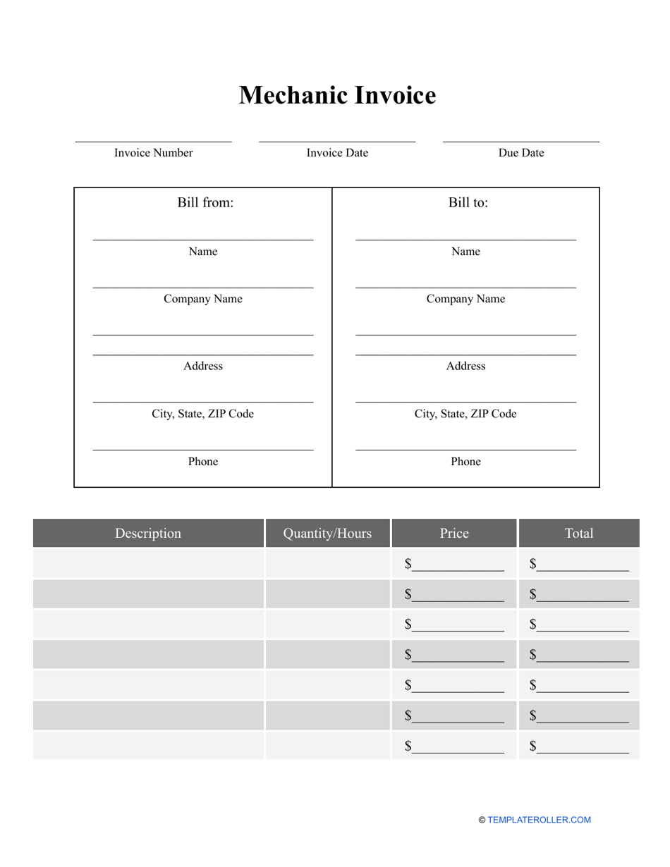 Mechanic Invoice Template, Page 1