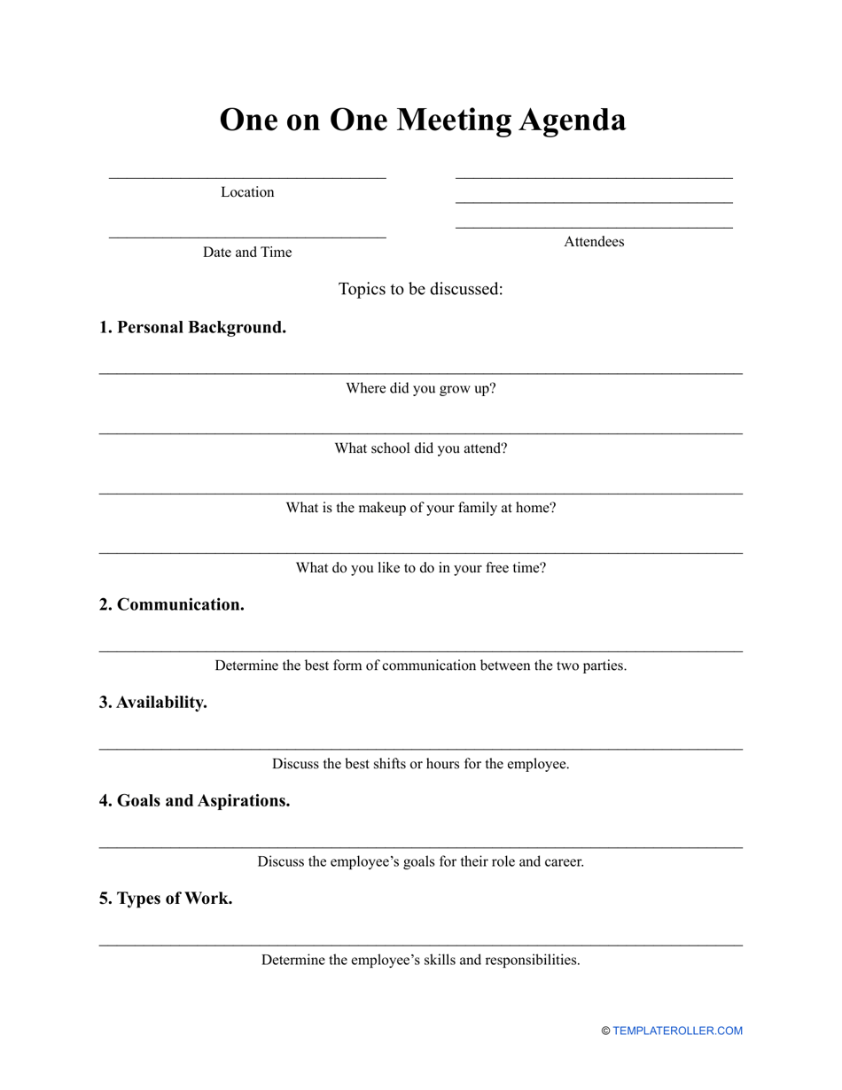 One on One Meeting Agenda Template, Page 1