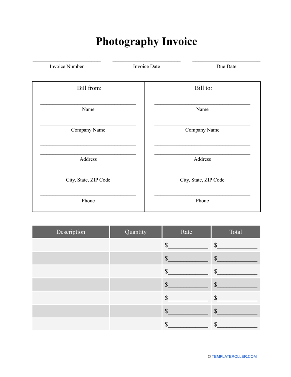 Photography Invoice Template, Page 1