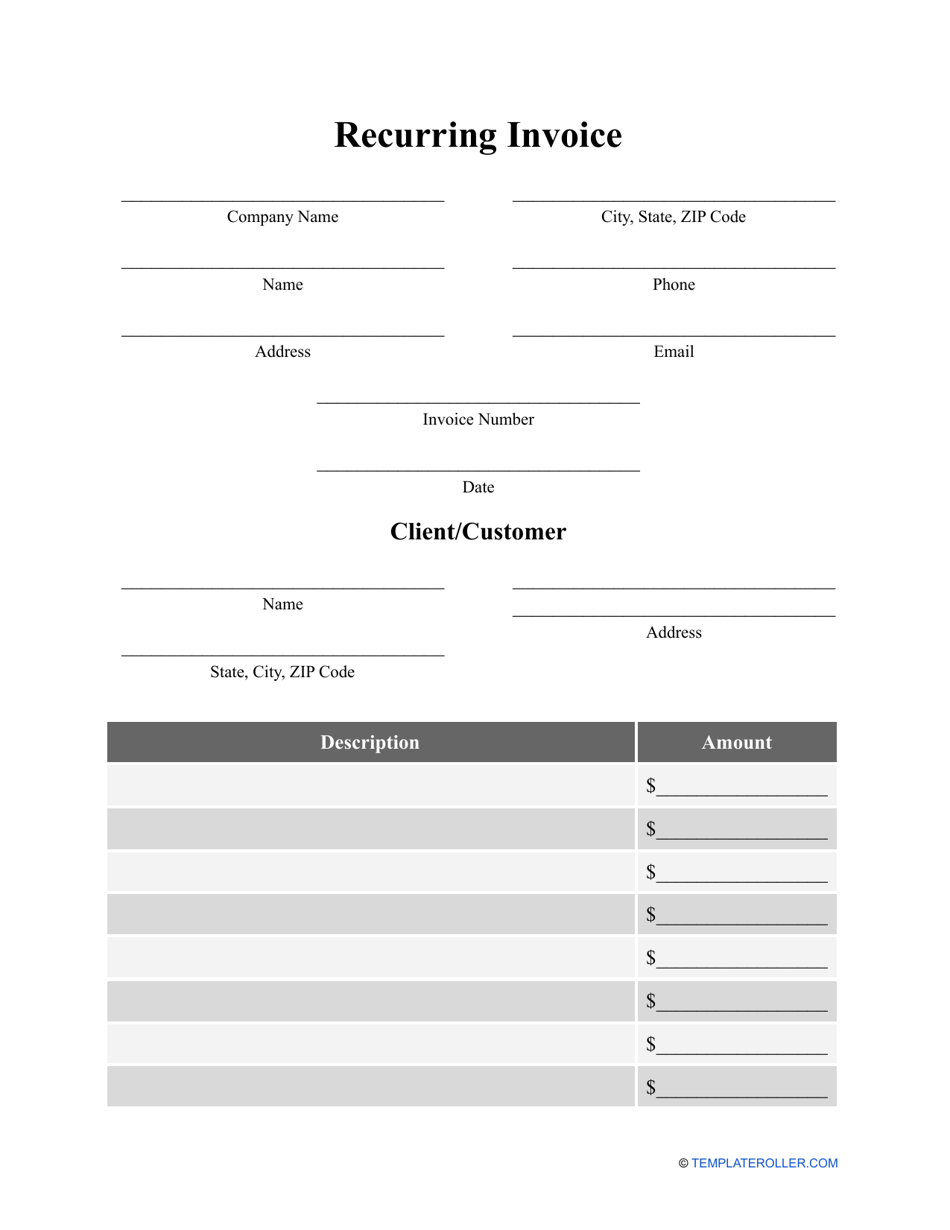 Recurring Invoice Template Fill Out Sign Online and Download PDF