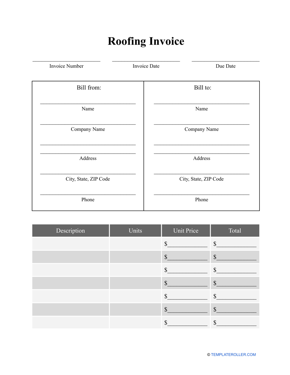 Roofing Invoice Template, Page 1
