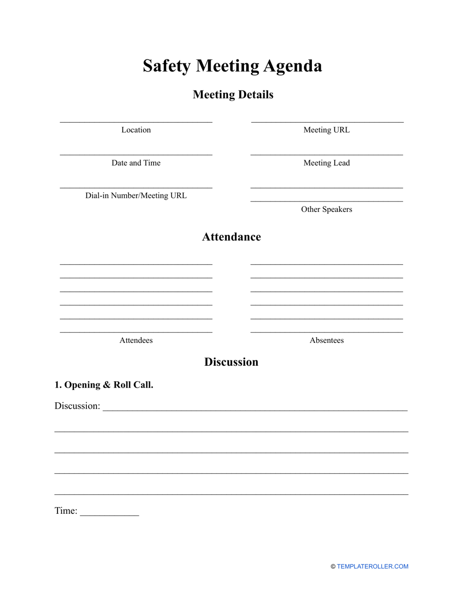 Safety Meeting Agenda Template, Page 1