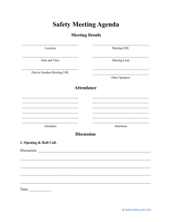 &quot;Safety Meeting Agenda Template&quot;