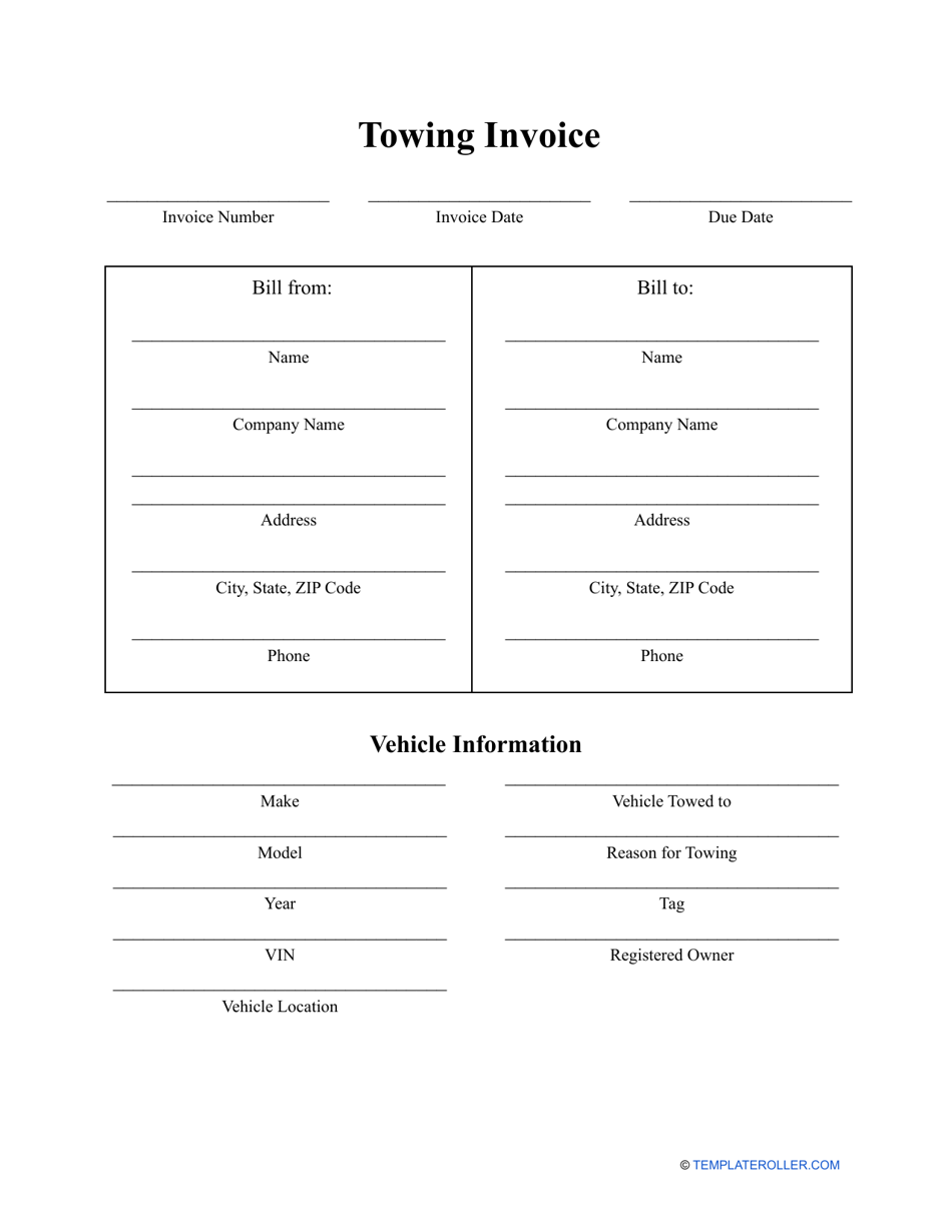 Towing Invoice Template Fill Out, Sign Online and Download PDF