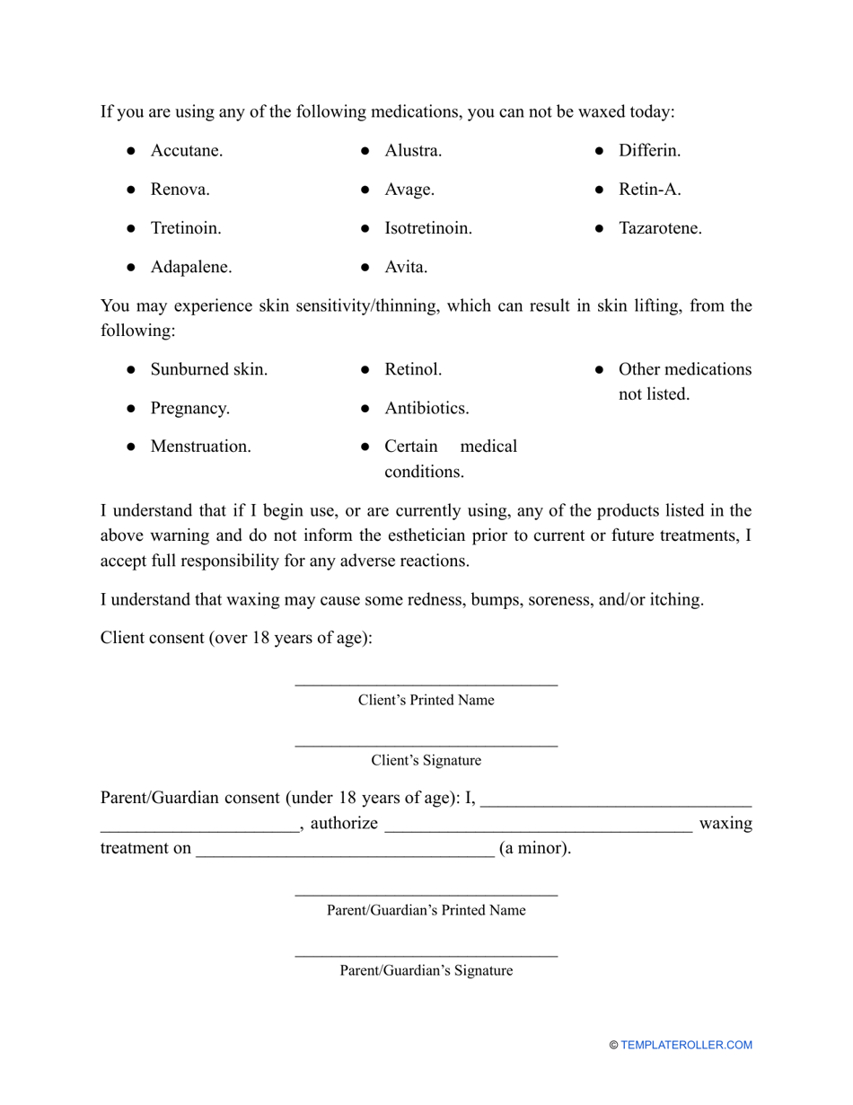 Waxing Consent Form Fill Out Sign Online And Download Pdf Templateroller 9621