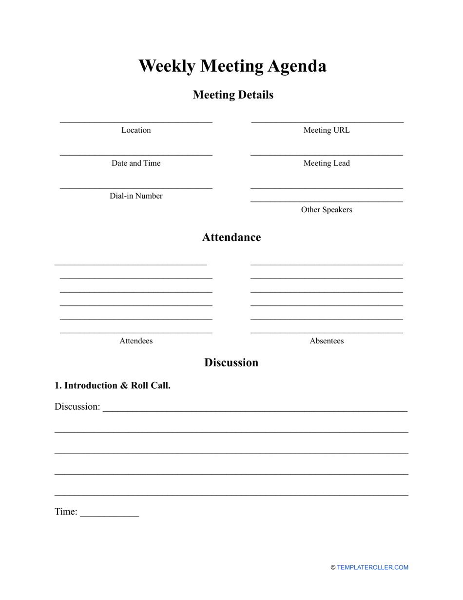 Weekly Meeting Agenda Template - Fill Out, Sign Online and Download PDF ...