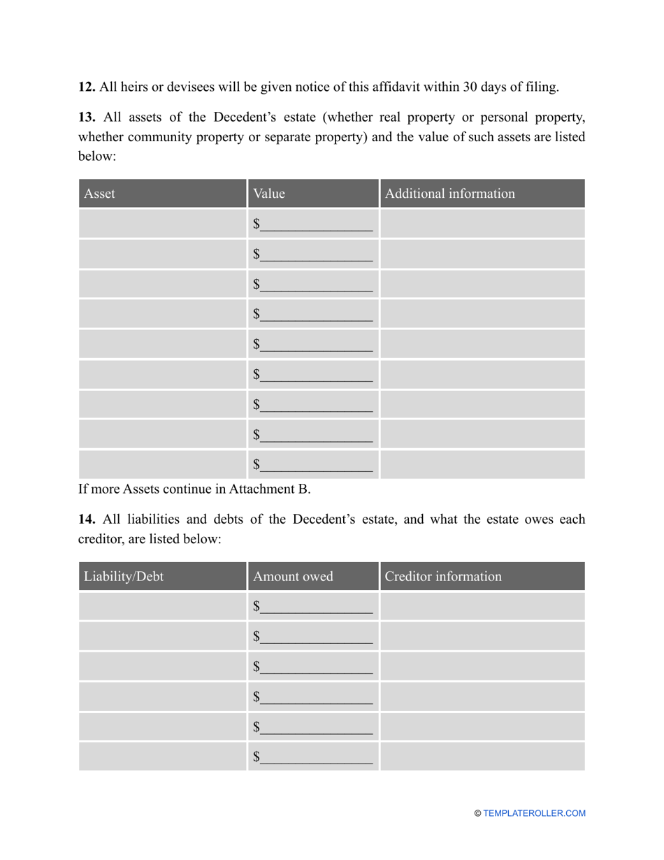 Small Estate Affidavit Form - Montana, Page 3