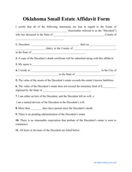 Document preview: Small Estate Affidavit Form - Oklahoma