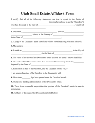 Document preview: Small Estate Affidavit Form - Utah