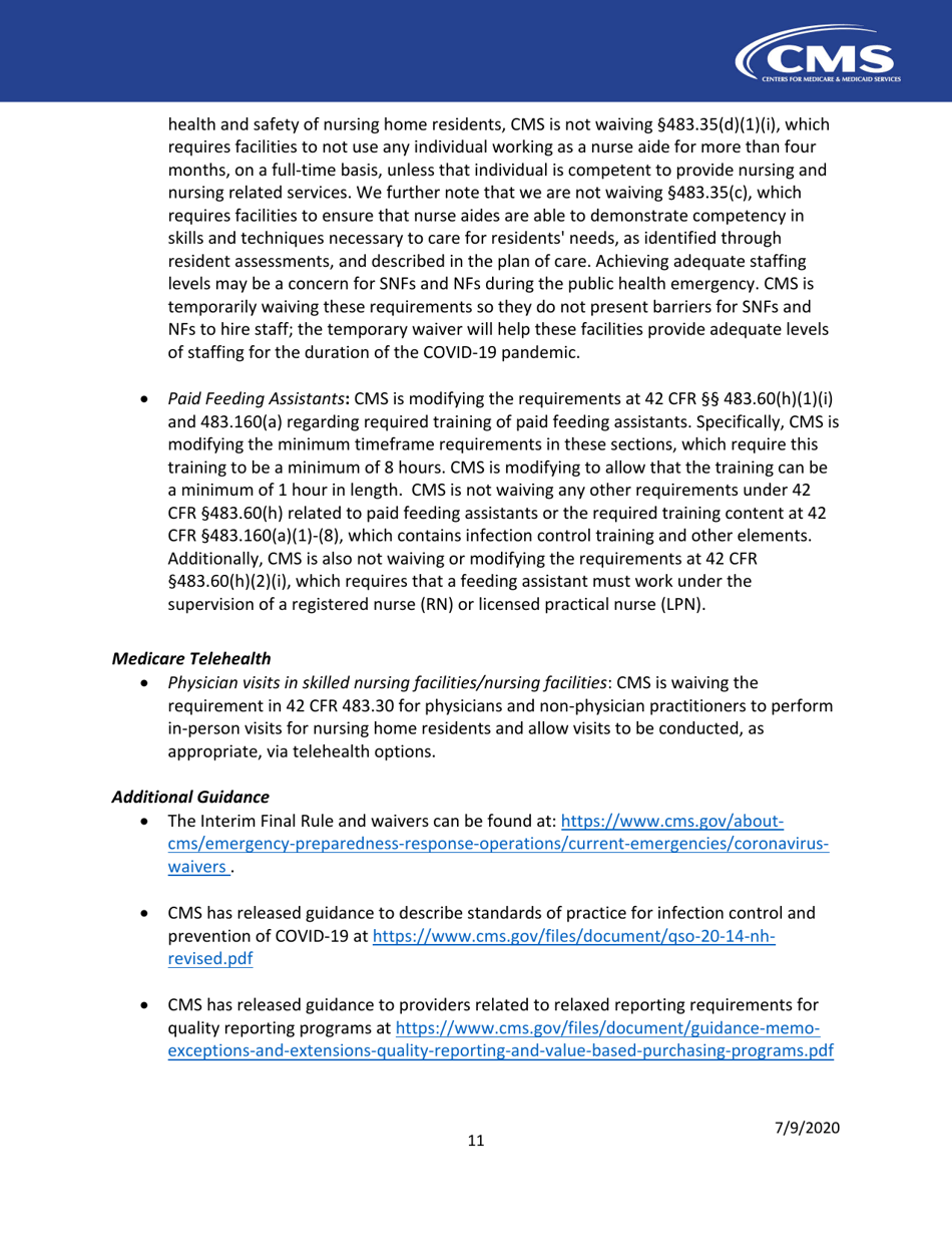 Long Term Care Facilities (Skilled Nursing Facilities and / or Nursing Facilities): Cms Flexibilities to Fight Covid-19, Page 11