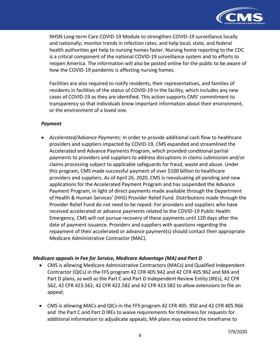Long Term Care Facilities (Skilled Nursing Facilities and / or Nursing Facilities): Cms Flexibilities to Fight Covid-19, Page 4