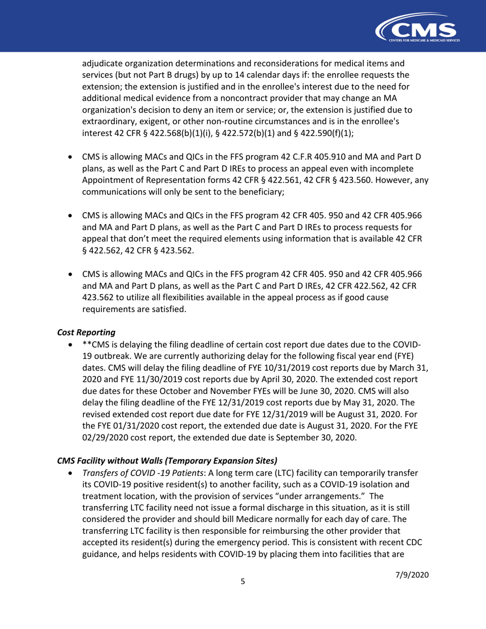 Long Term Care Facilities (Skilled Nursing Facilities and / or Nursing Facilities): Cms Flexibilities to Fight Covid-19, Page 5